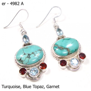Blue tibet turquoise silver gemstone earrings